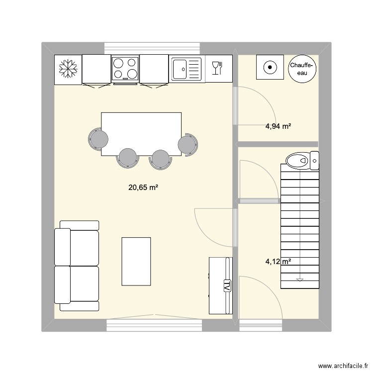 Maison étage 2 chambres (loc saisonnière). Plan de 6 pièces et 55 m2