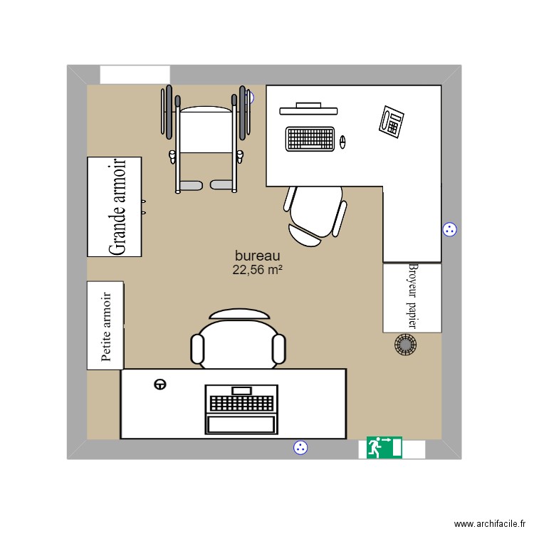 Bureau . Plan de 1 pièce et 23 m2