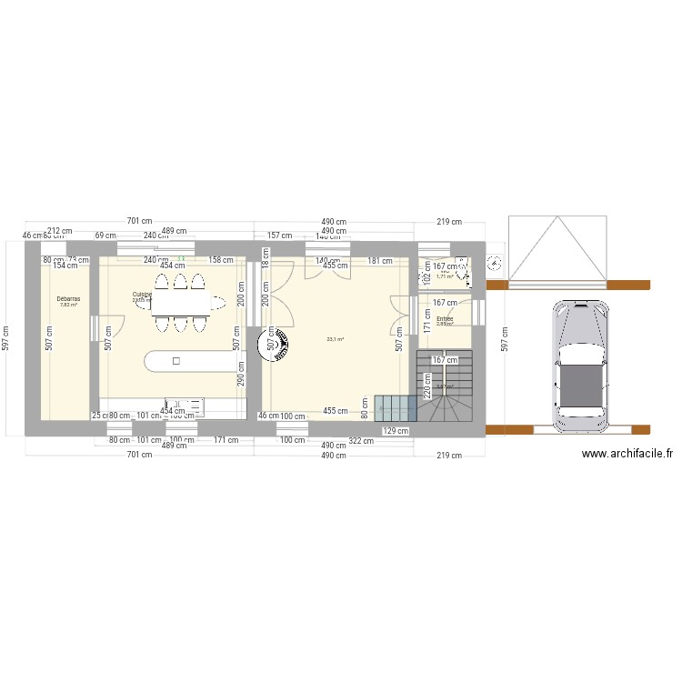 RH-labas-Etage. Plan de 6 pièces et 62 m2