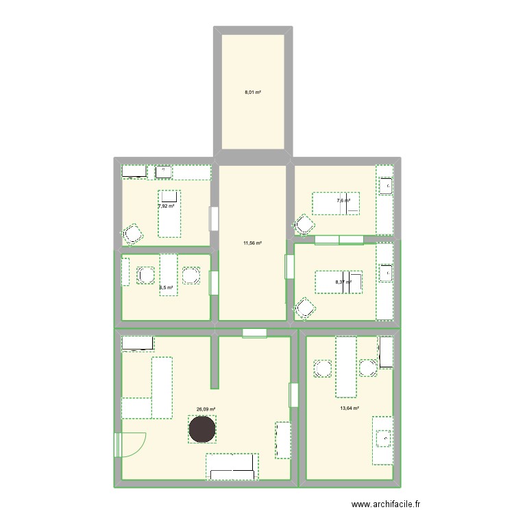 pearl spa. Plan de 8 pièces et 90 m2