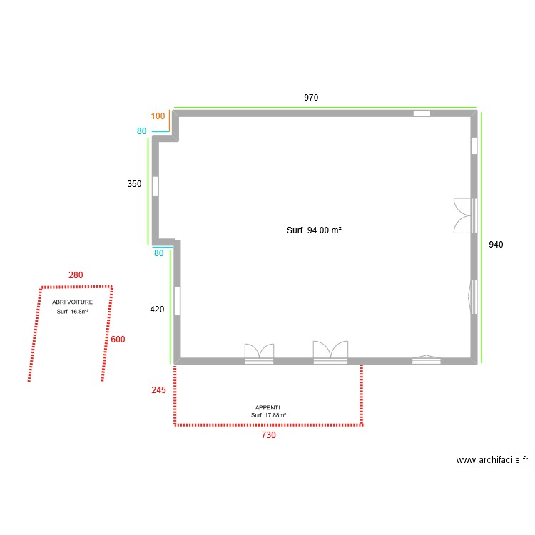 Rez-de-Chaussée MESURES EXTERIEURES. Plan de 0 pièce et 0 m2