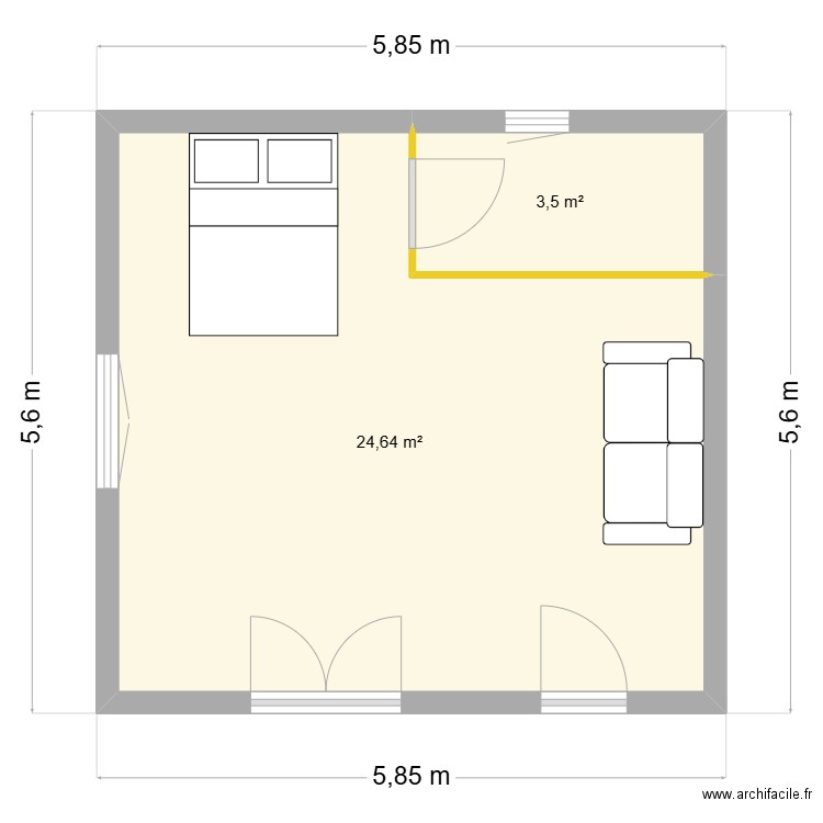 Annexe 33 Valbo. Plan de 2 pièces et 28 m2