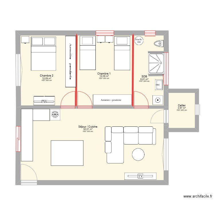 Nina 3. Plan de 5 pièces et 66 m2