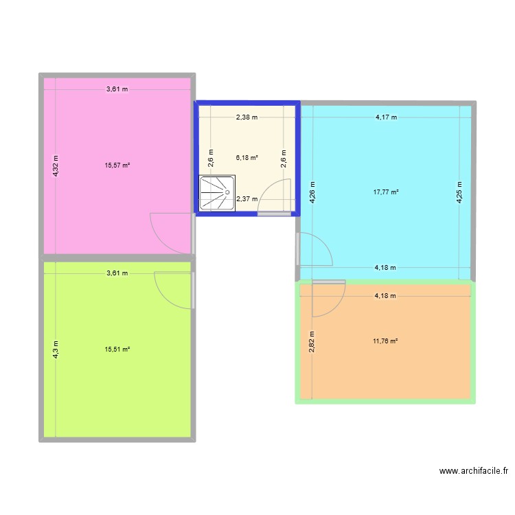 ETAGE MAISON. Plan de 5 pièces et 67 m2