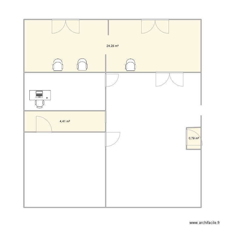 cabinet de rééducation. Plan de 3 pièces et 29 m2