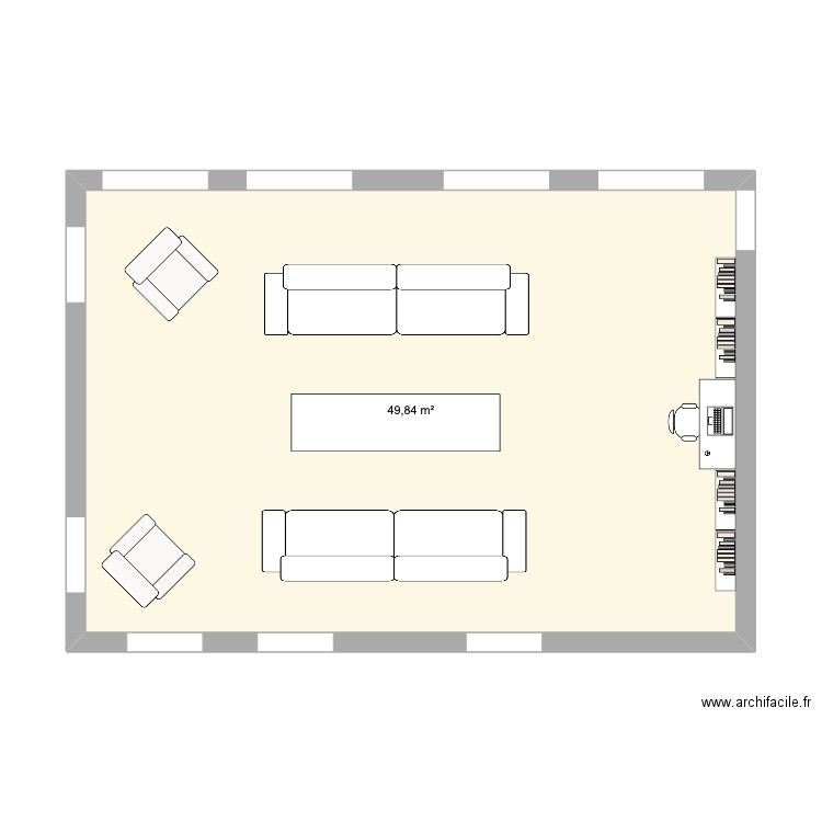 salon up. Plan de 1 pièce et 50 m2