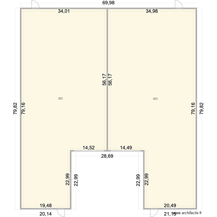 Large PR Final. Plan de 2 pièces et 445 m2