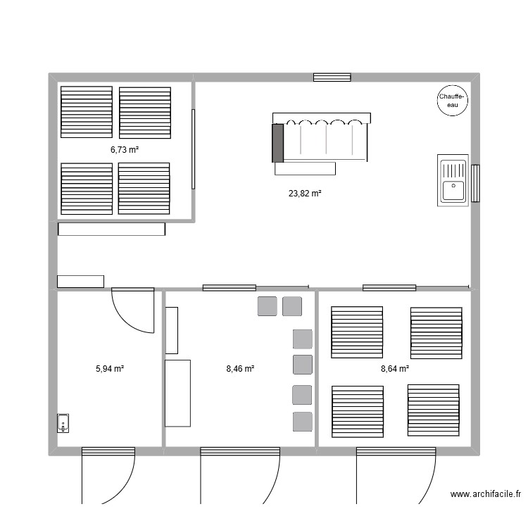 mcl 1. Plan de 5 pièces et 54 m2