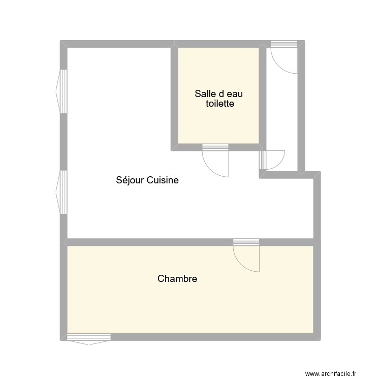 pbi 2. Plan de 3 pièces et 17 m2