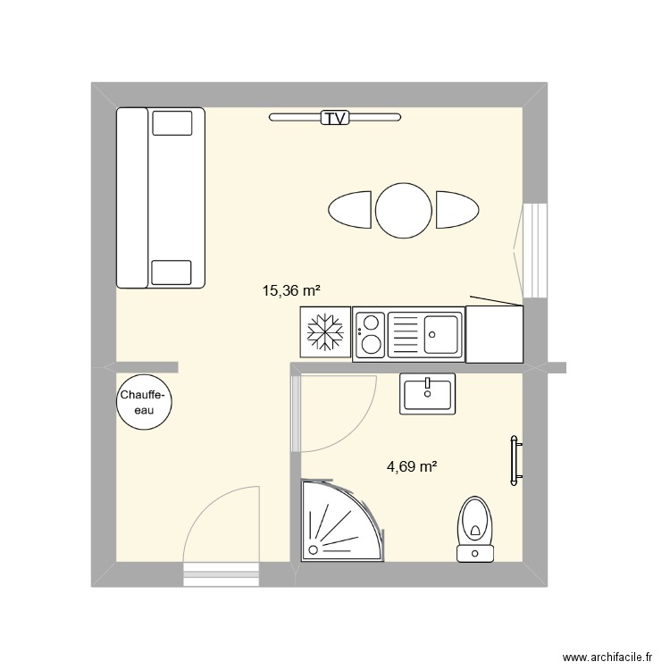 studio AFPA. Plan de 2 pièces et 20 m2