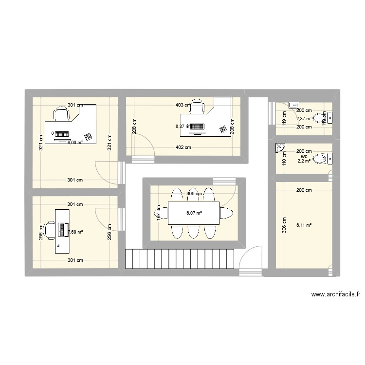 plan 1. Plan de 7 pièces et 42 m2