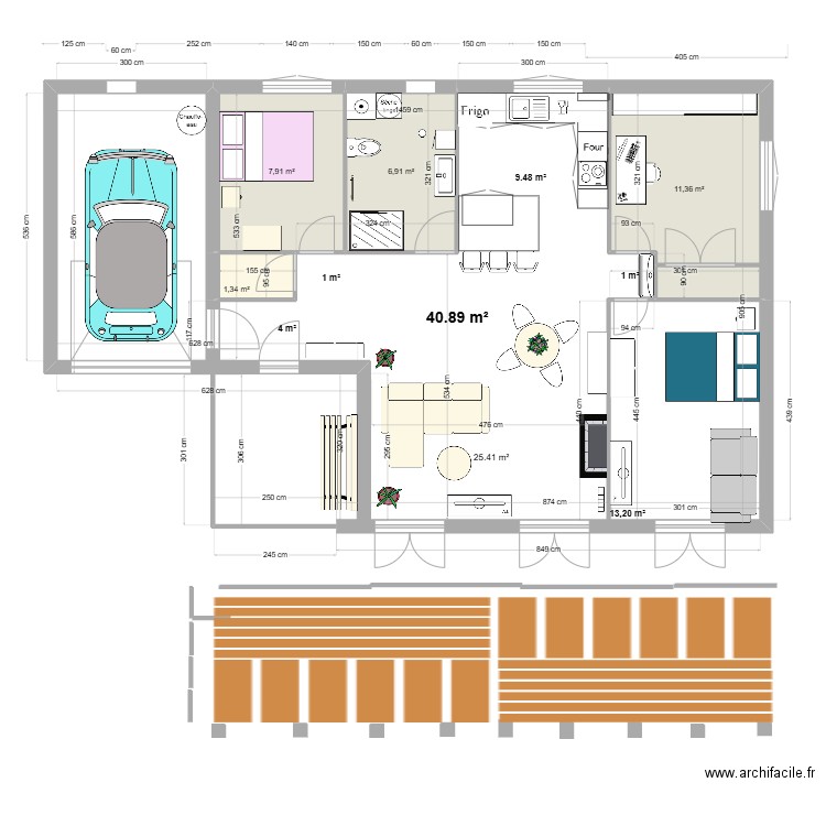 maison sandrine aprés amenagement V2. Plan de 4 pièces et 28 m2