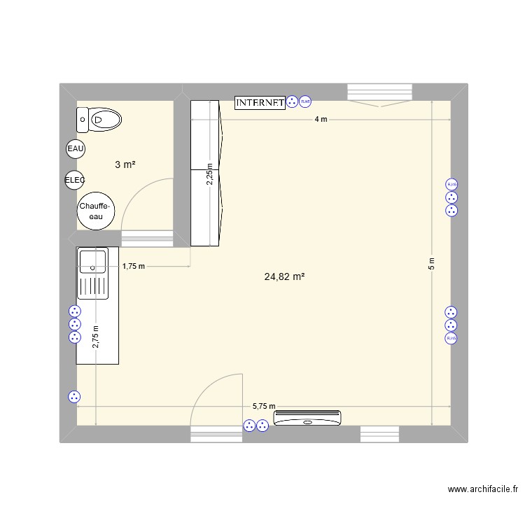 PROJET DEPOT. Plan de 2 pièces et 28 m2