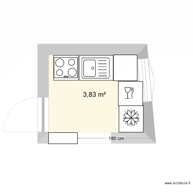 Cuisine. Plan de 1 pièce et 4 m2