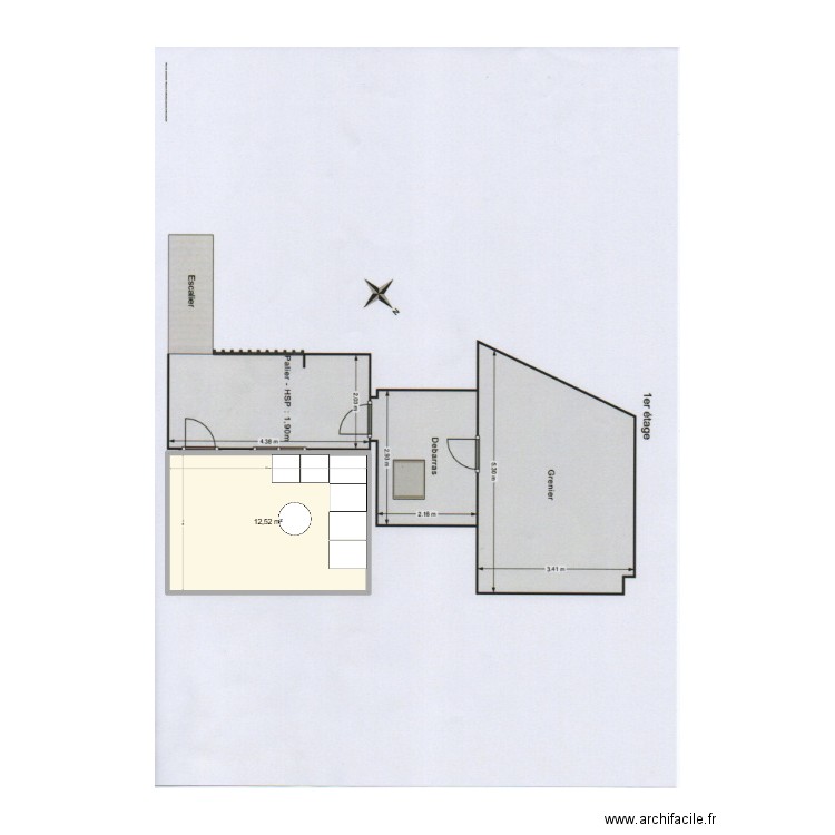 Charenton R+1. Plan de 1 pièce et 13 m2