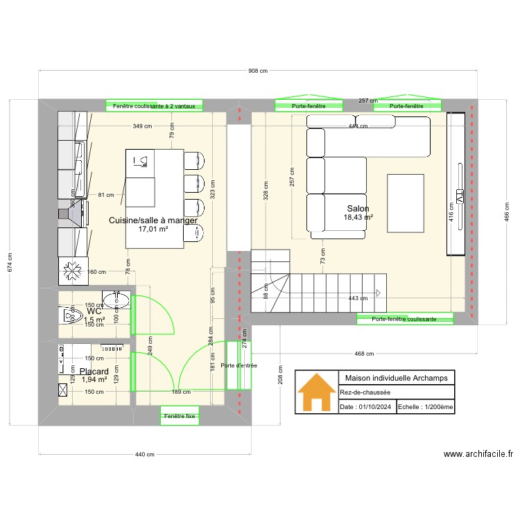 Archamps. Plan de 7 pièces et 80 m2