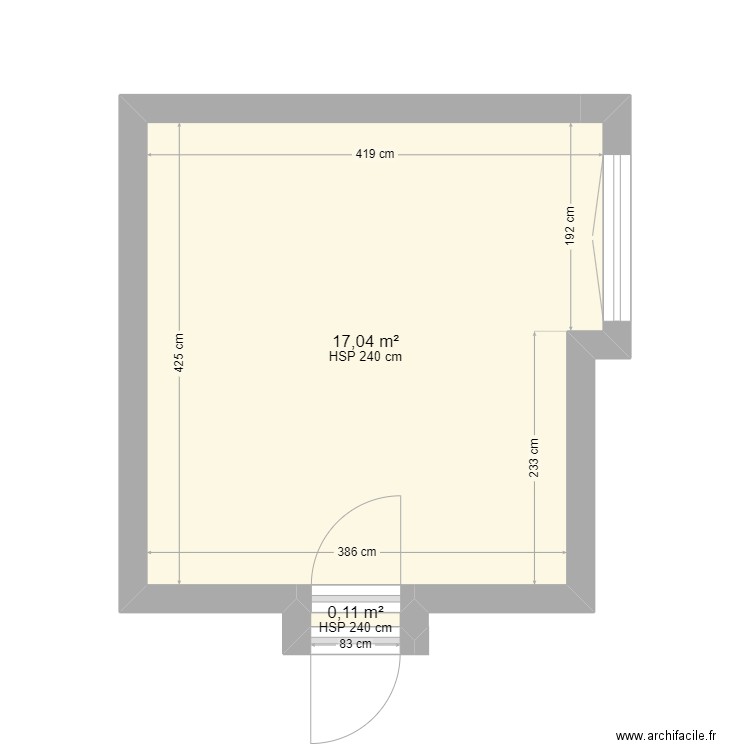 pièce d'élevage. Plan de 2 pièces et 17 m2