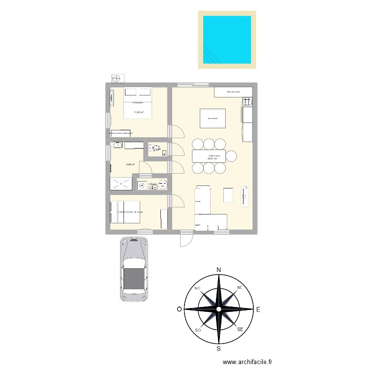 Maison carré. Plan de 6 pièces et 76 m2