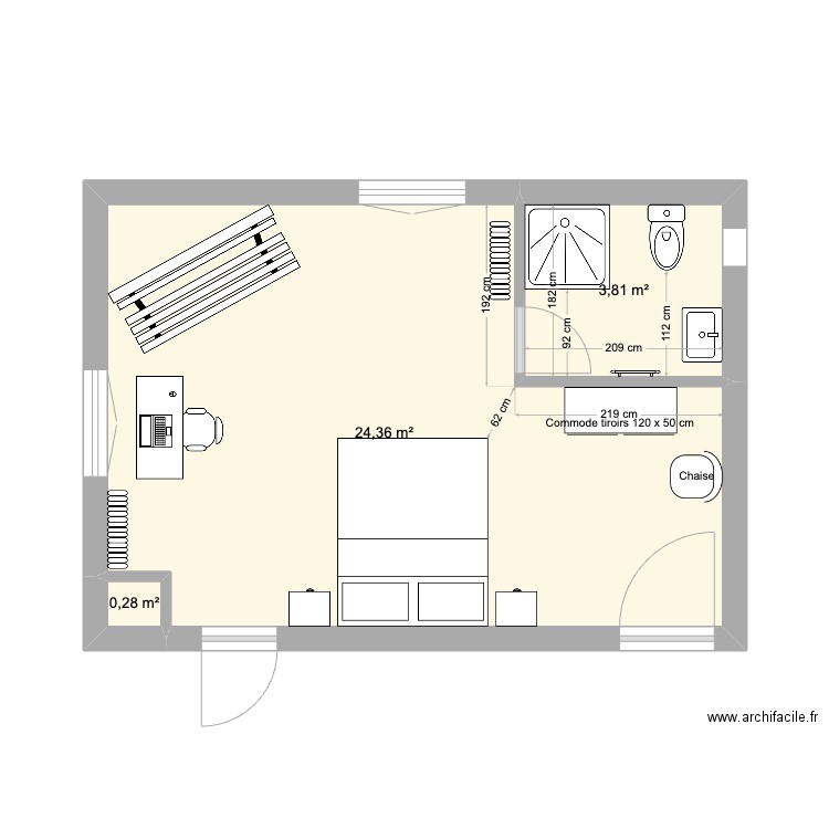 3ème étage chateau. Plan de 3 pièces et 28 m2