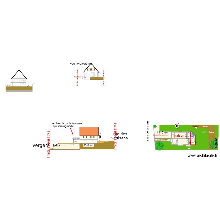 vue mur est plan de masse (apres). Plan de 19 pièces et 436 m2