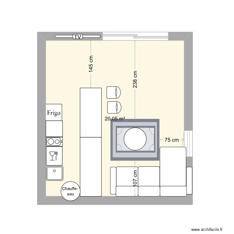 Appartement hafid. Plan de 1 pièce et 20 m2