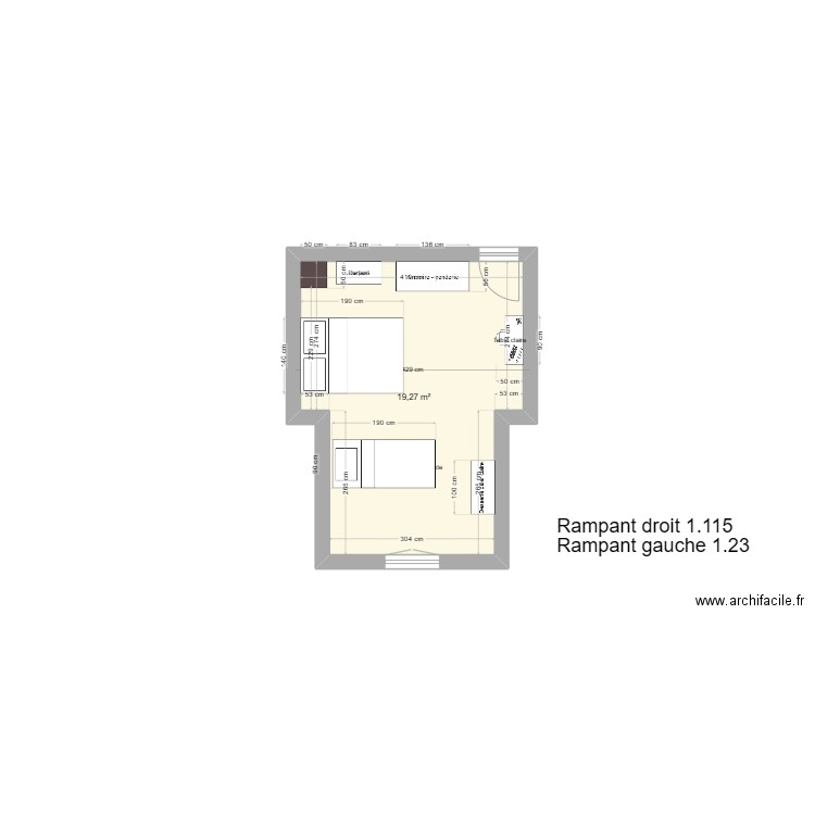 CHAMBRE 3. Plan de 1 pièce et 19 m2