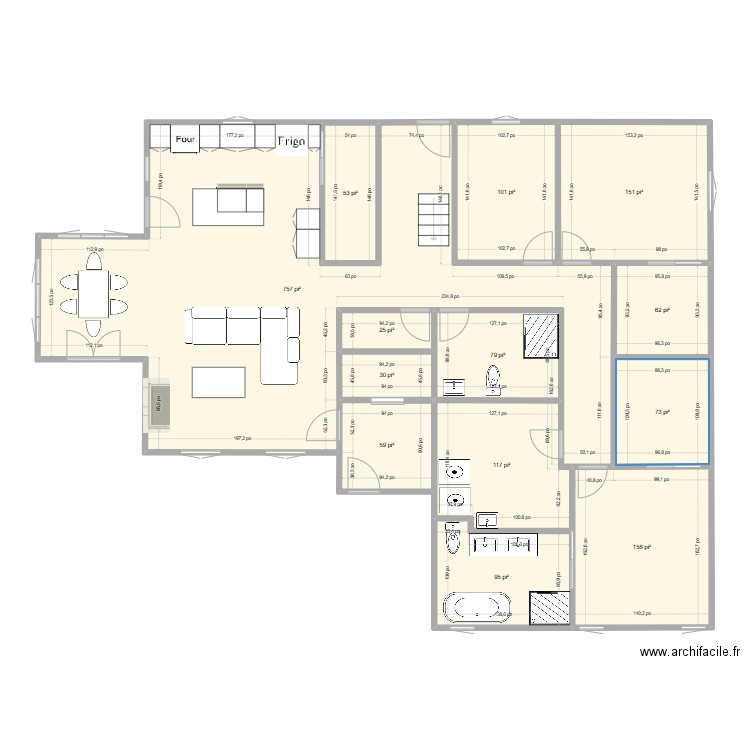 003 Archi Magog. Plan de 13 pièces et 164 m2