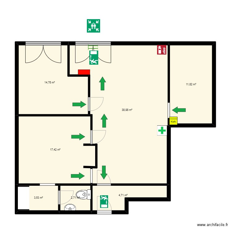 Ecole. Plan de 7 pièces et 94 m2