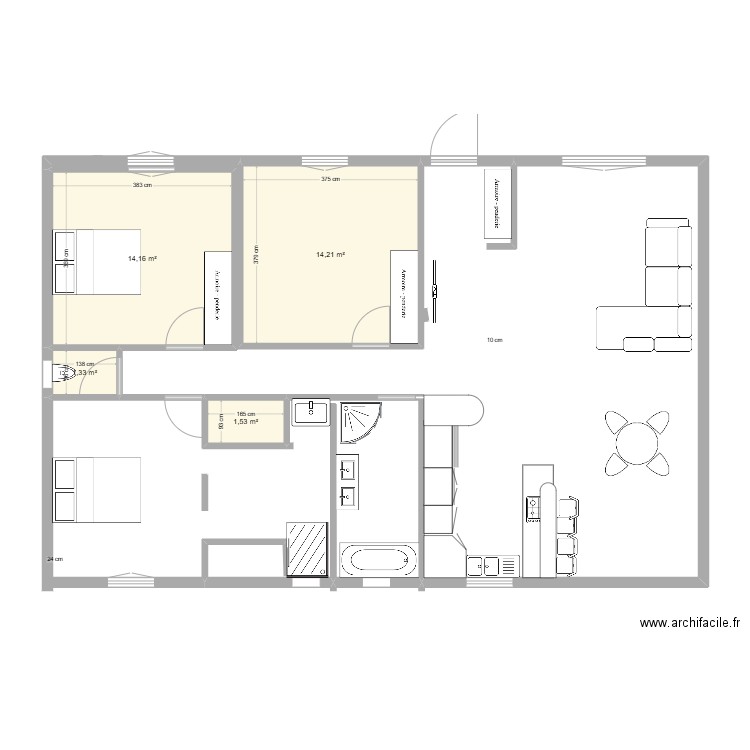 110 M2. Plan de 4 pièces et 31 m2