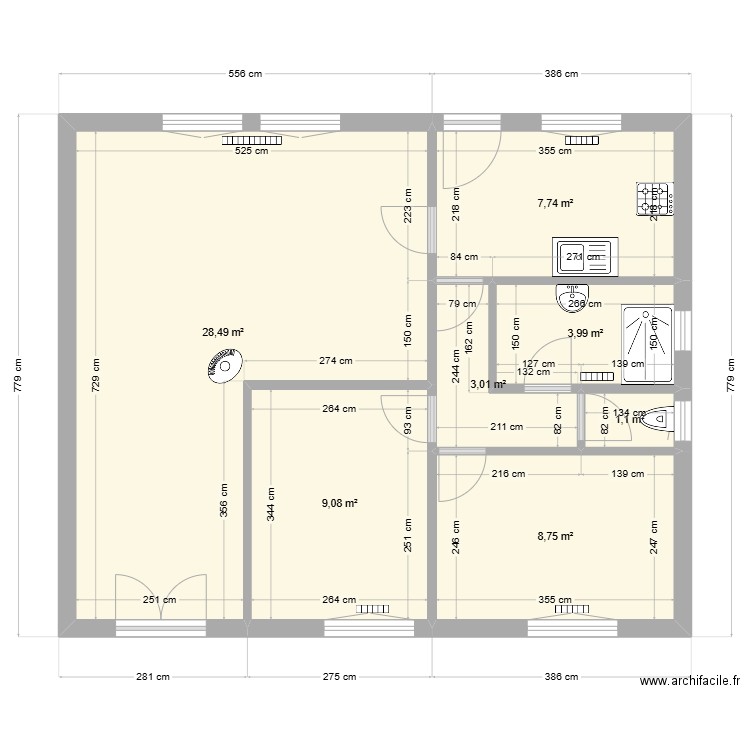 maison1. Plan de 7 pièces et 62 m2