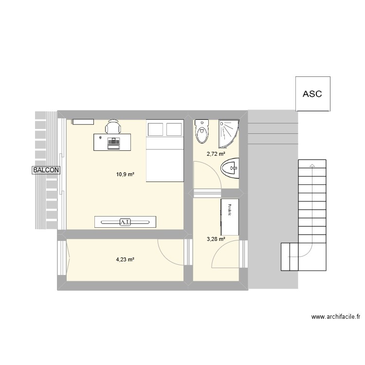 MON APPARTEMENT A POISSY. Plan de 4 pièces et 21 m2