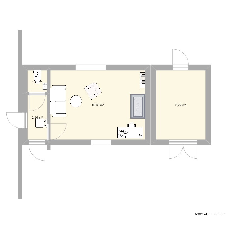 Extension. Plan de 4 pièces et 29 m2