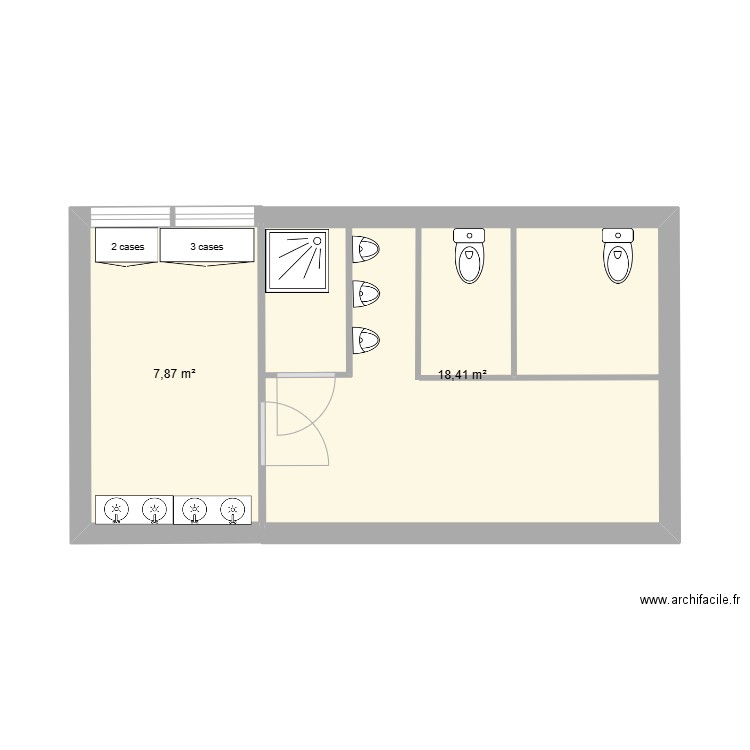 Vestiaire Femmes. Plan de 2 pièces et 26 m2