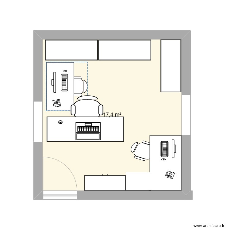 Bureau. Plan de 1 pièce et 17 m2