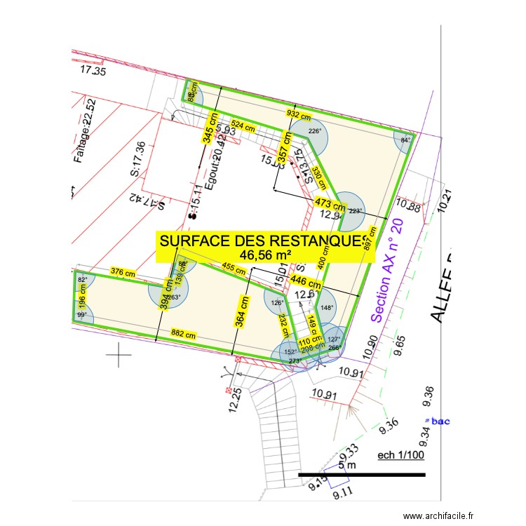 surface des restantes. Plan de 1 pièce et 47 m2