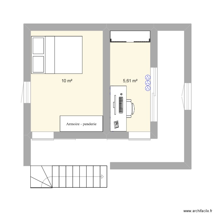 Chambre et bureau_1. Plan de 2 pièces et 16 m2