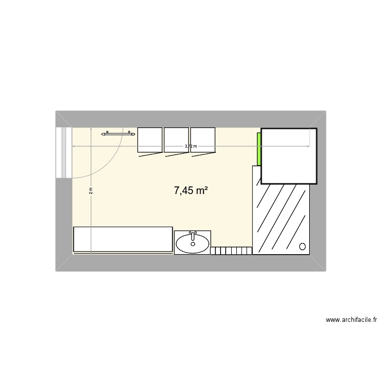 sdb2. Plan de 1 pièce et 7 m2