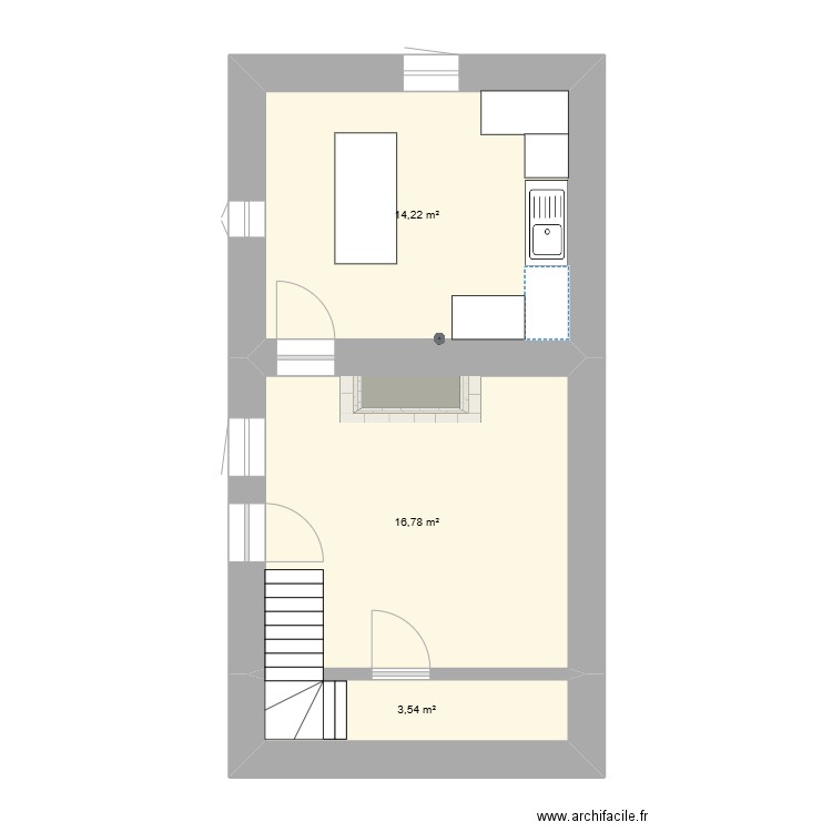 Anglure RdC. Plan de 3 pièces et 35 m2