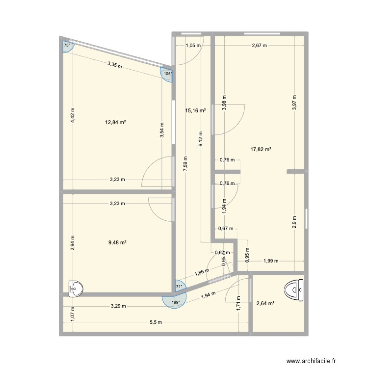 OKD. Plan de 5 pièces et 58 m2