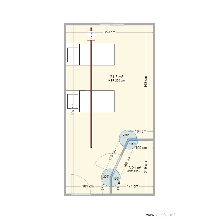 EHPAD DOUBLE DROIT. Plan de 2 pièces et 25 m2