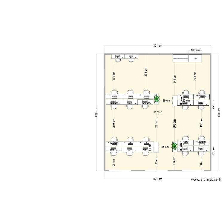 Open space. Plan de 1 pièce et 69 m2