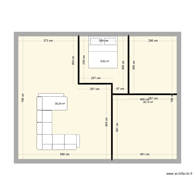 maison . Plan de 3 pièces et 75 m2