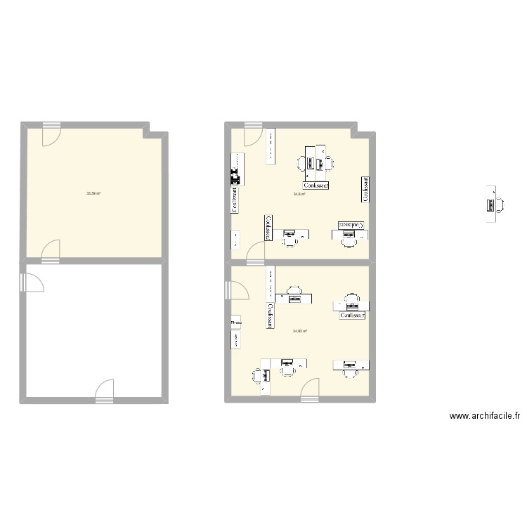 Bureaux. Plan de 3 pièces et 103 m2