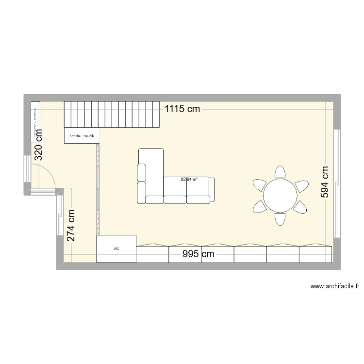 RdC Claira 7. Plan de 1 pièce et 63 m2