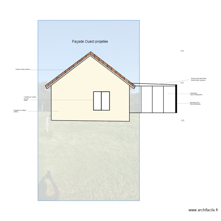 Facade Ouest projetée. Plan de 0 pièce et 0 m2