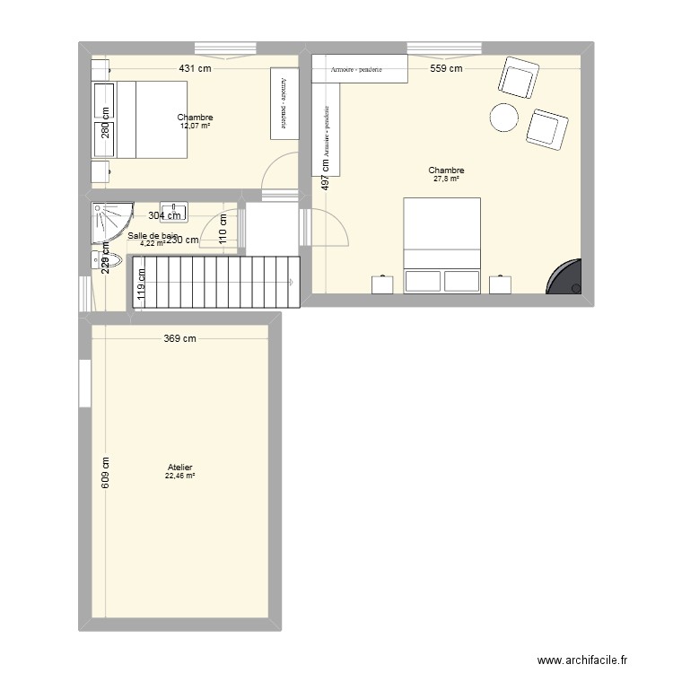 ETAGE 1 BRIANCON V3 . Plan de 4 pièces et 67 m2