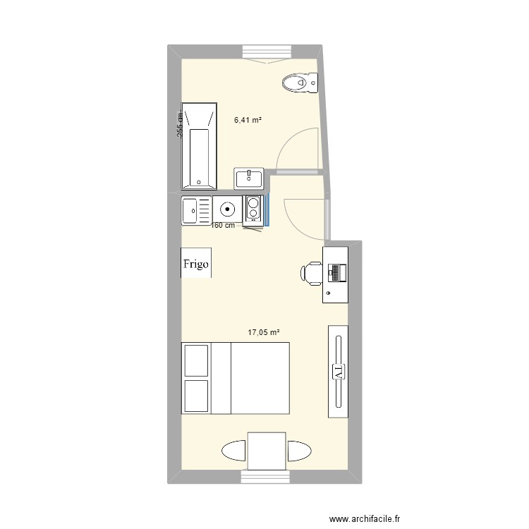 STUDIO BRUNET. Plan de 2 pièces et 23 m2