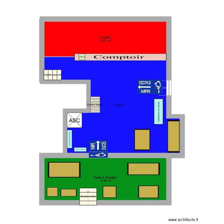 bk montparnasse. Plan de 3 pièces et 54 m2