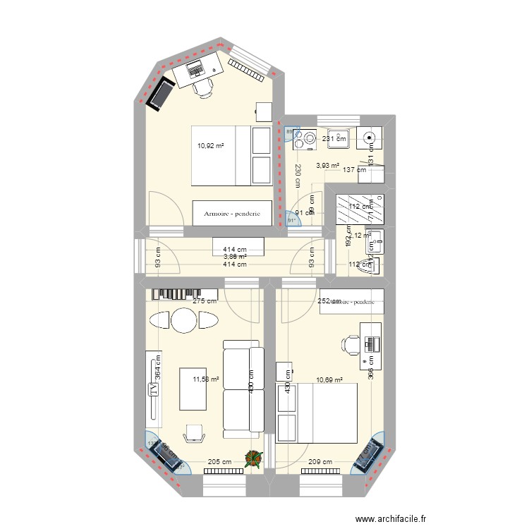 15 vasco. Plan de 6 pièces et 43 m2