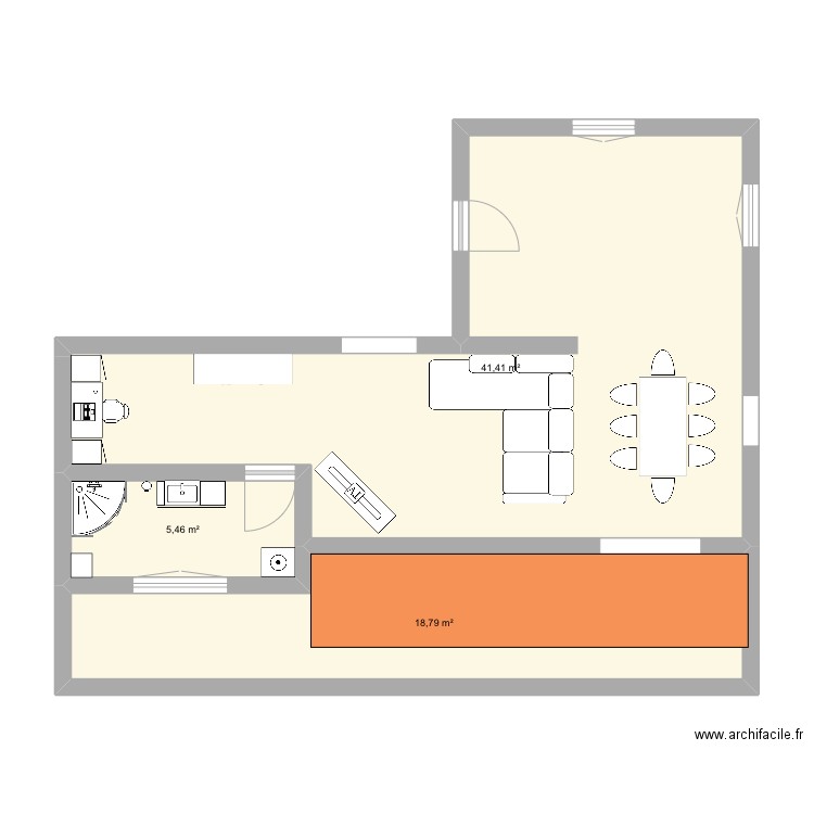 Caros avec bureaux . Plan de 3 pièces et 66 m2